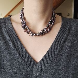 Vintage Freshwater Baroque Purple Pearl & Bead Beaded Layer Collarbone Necklace